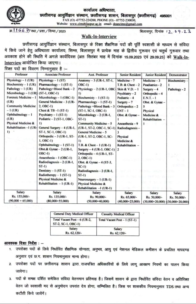 CIMS Hospital Bilaspur Job 2023