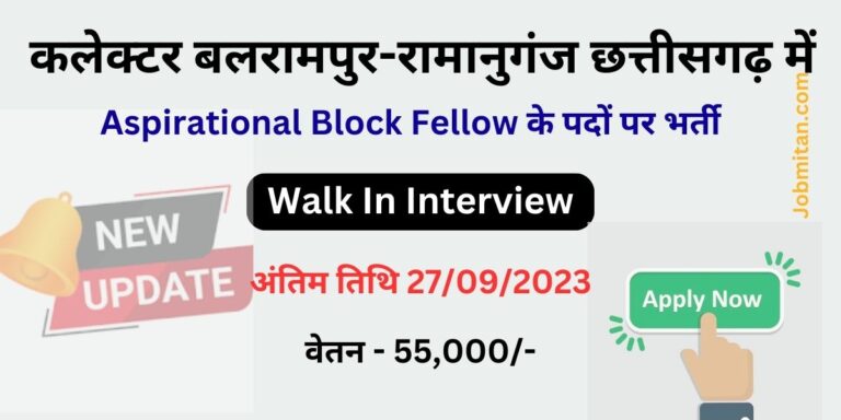 Balrampur Aspirational Block Fellow Recruitment 2023